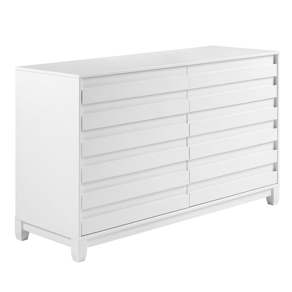 Modern Grooved Panel 6 Drawer Wood Dresser – White 