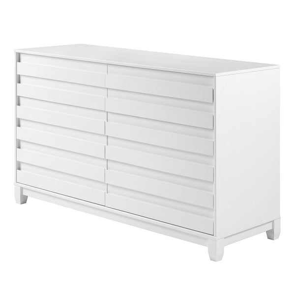 Modern Grooved Panel 6 Drawer Wood Dresser – White 
