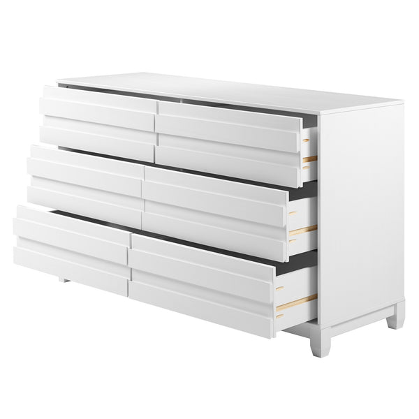 Modern Grooved Panel 6 Drawer Wood Dresser – White 
