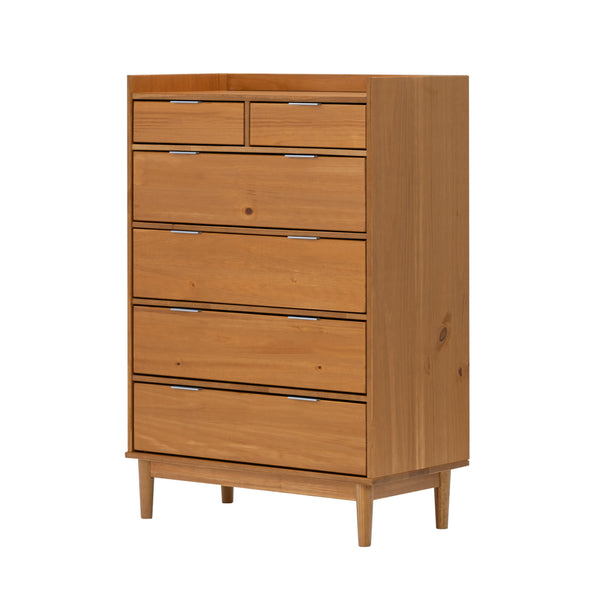 Walker Edison Lee Mid-century Modern/ 30" Solid Wood 6-Drawer Chest with Gallery BR6DRLEEDRCA