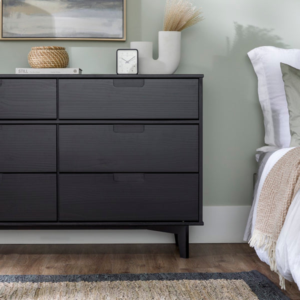 Walker Edison Sloane Transitional/Mid-century Modern 6-Drawer Groove Handle Wood Dresser BR6DSLDRBL