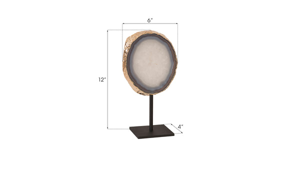 Agate Sculpture, Gold Edge, Iron Base, Assorted