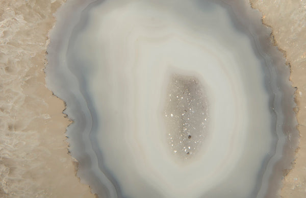 Agate Sculpture, Silver Edge, Iron Base, Assorted