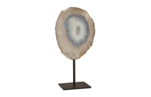 Agate Sculpture, Silver Edge, Iron Base, Assorted