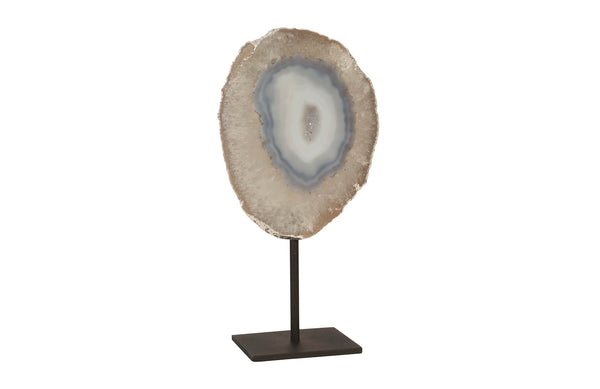 Agate Sculpture, Silver Edge, Iron Base, Assorted