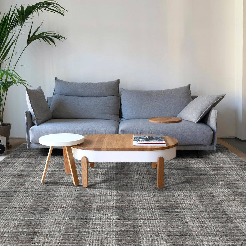 AMER Rugs Brooklyn BRK-1 Hand-Loomed Plaid Transitional Area Rug Gray 10' x 14'