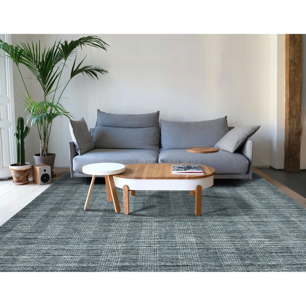AMER Rugs Brooklyn BRK-4 Hand-Loomed Plaid Transitional Area Rug Blue 10' x 14'