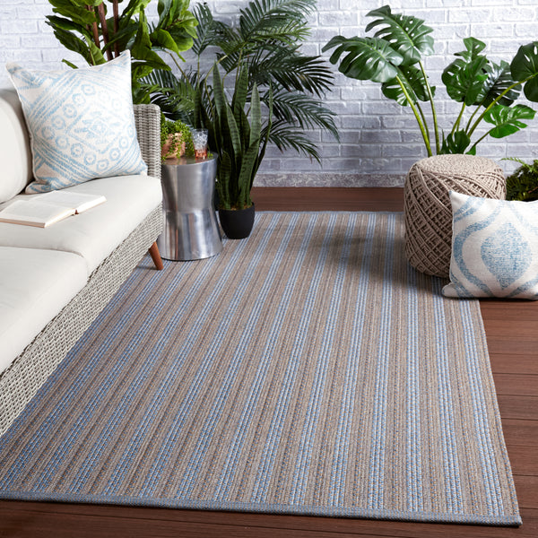 Jaipur Living Topsail Indoor/ Outdoor Striped Light Blue/ Taupe Area Rug (8'10"X11'9")
