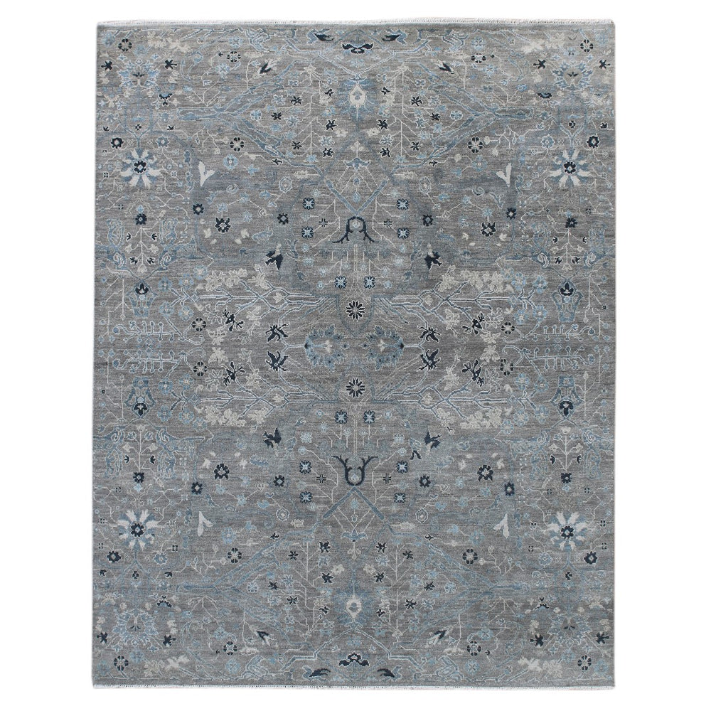 AMER Rugs Bristol BRS-2 Hand-Knotted Floral Classic Area Rug Silver/Blue 10' x 14'