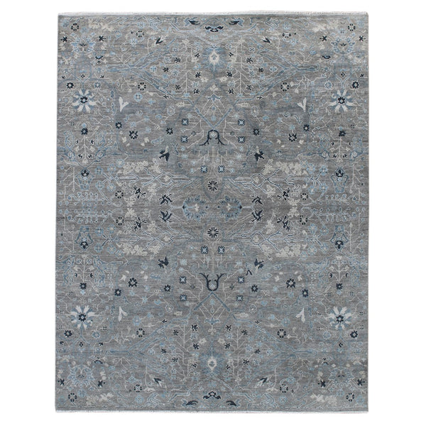 AMER Rugs Bristol BRS-2 Hand-Knotted Floral Classic Area Rug Silver/Blue 10' x 14'