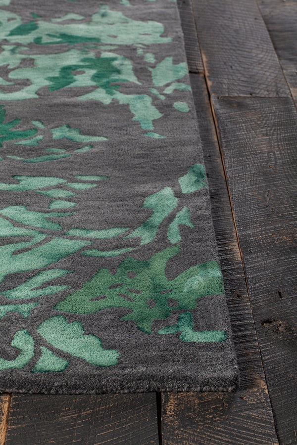 Chandra Rugs Brynn 100% Wool Hand-Tufted Contemporay Rug Green/Charcoal 9' x 13'