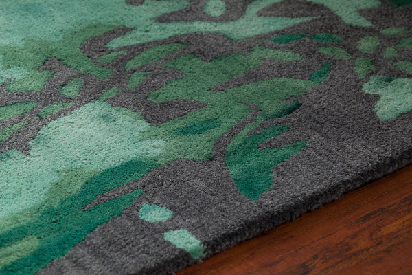 Chandra Rugs Brynn 100% Wool Hand-Tufted Contemporay Rug Green/Charcoal 9' x 13'