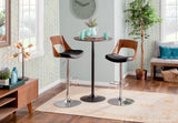 Valencia Mid-Century Modern Adjustable Barstool with Swivel in Chrome, Walnut and Black Faux Leather by LumiSource - Set of 2