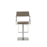 Zuri Barstool Taupe Adjustable Height With Armrests And Square Stainless Steel Base.