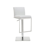 Clay Barstool White Adjustable Height And Square Stainless Steel Base.