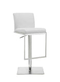 Clay Barstool White Adjustable Height And Square Stainless Steel Base.