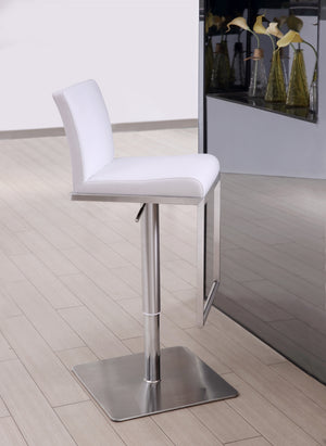 Clay Barstool White Adjustable Height And Square Stainless Steel Base.