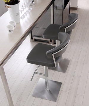 Maureen Barstool Dark Grey Adjustable Height And Square Stainless Steel Base.