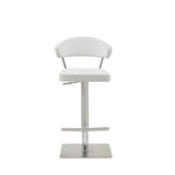 Maureen Barstool White Adjustable Height And Square Stainless Steel Base.