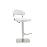 Maureen Barstool White Adjustable Height And Square Stainless Steel Base.