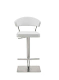 Maureen Barstool White Adjustable Height And Square Stainless Steel Base.