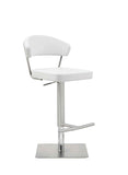 Maureen Barstool White Adjustable Height And Square Stainless Steel Base.