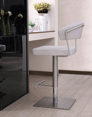 Maureen Barstool White Adjustable Height And Square Stainless Steel Base.