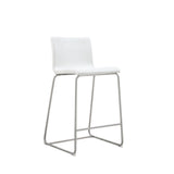 Hayden Counter Stool White Fixed Seat Height 26'' And Brushed Stainless Steel Legs.