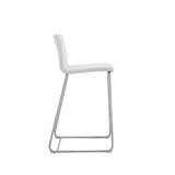 Hayden Counter Stool White Fixed Seat Height 26'' And Brushed Stainless Steel Legs.