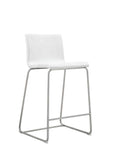 Hayden Counter Stool White Fixed Seat Height 26'' And Brushed Stainless Steel Legs.