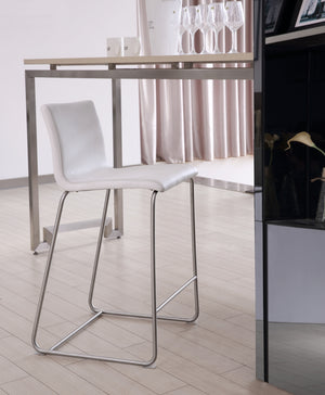 Hayden Counter Stool White Fixed Seat Height 26'' And Brushed Stainless Steel Legs.