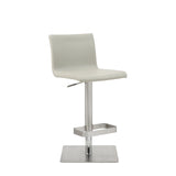 Watson Barstool Light Grey Faux Leather, Adjustable Height And Square Stainless Steel Base.