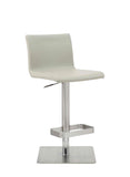 Watson Barstool Light Grey Faux Leather, Adjustable Height And Square Stainless Steel Base.