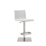 Watson Barstool White Faux Leather, Adjustable Height And Square Stainless Steel Base.