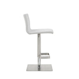 Watson Barstool White Faux Leather, Adjustable Height And Square Stainless Steel Base.