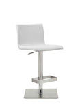 Watson Barstool White Faux Leather, Adjustable Height And Square Stainless Steel Base.