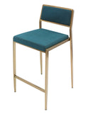 Clifton Counter Stool Teal Blue Fixed Seat Height 26'' And Brushed Stainless Steel Legs Hairline...