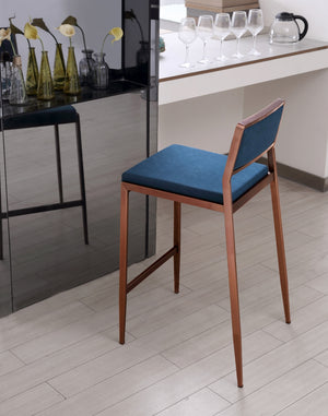 Clifton Counter Stool Teal Blue Fixed Seat Height 26'' And Brushed Stainless Steel Legs Hairline...