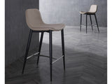 Franklin Counter Stool, Taupe Faux Leather, Fixed Height, Matte Black Powder-Coat Metal Legs, St...