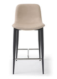 Franklin Counter Stool, Taupe Faux Leather, Fixed Height, Matte Black Powder-Coat Metal Legs, St...