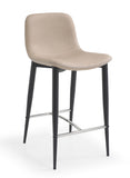 Franklin Counter Stool, Taupe Faux Leather, Fixed Height, Matte Black Powder-Coat Metal Legs, St...