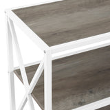 60" Industrial Bookcase Grey Wash/White Metal