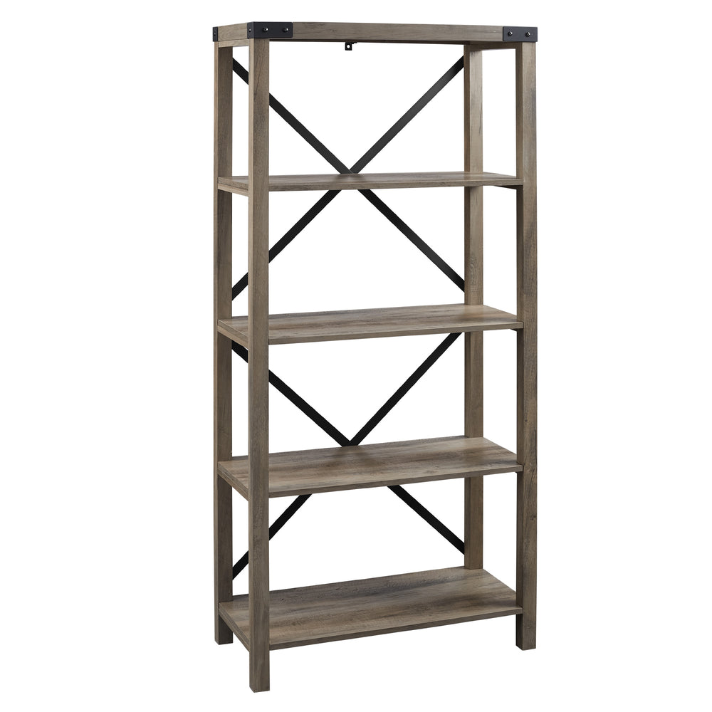 64" Farmhouse Metal Bookcase Grey Wash