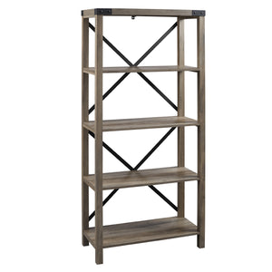 64" Farmhouse Metal Bookcase Grey Wash