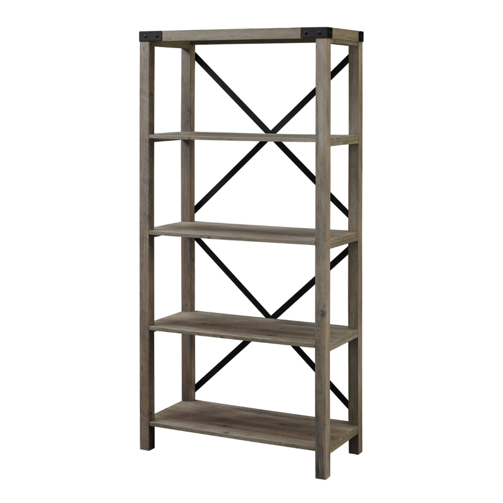 64" Farmhouse Metal Bookcase Grey Wash