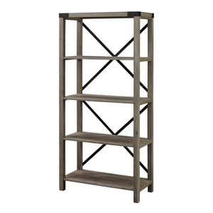 64" Farmhouse Metal Bookcase Grey Wash