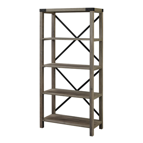 64" Farmhouse Metal Bookcase Grey Wash