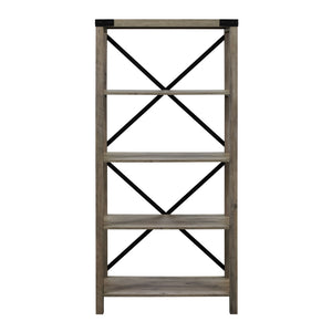 64" Farmhouse Metal Bookcase Grey Wash