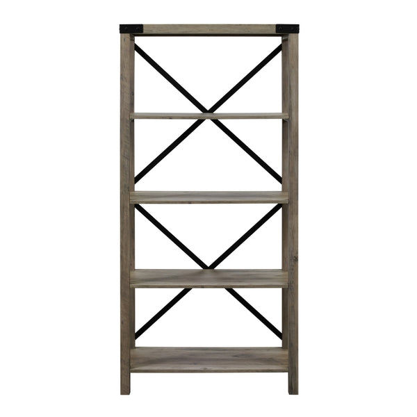 64" Farmhouse Metal Bookcase Grey Wash