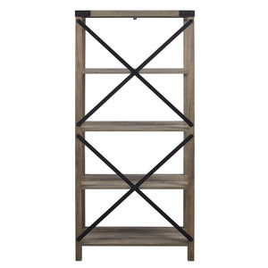 64" Farmhouse Metal Bookcase Grey Wash